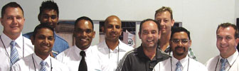 From left: Jacques Van Rooyen (sales manager, Mining), Magen Reddy (front) (sales manager, Mining); Keshin Govender (back) (Siemens marketing); Ryan Chetty (BU manager, Instrumentation and Communications); Malvin Naicker (sales manager, F+B); Henry Hichens (director, Simotech – Siemens partner in Witbank); Ernest Bean Hichens (director, Simotech); Zameer Thayab (product manager, Switchgear) and Victor Van Heerden (sales account manager, Building Technologies)